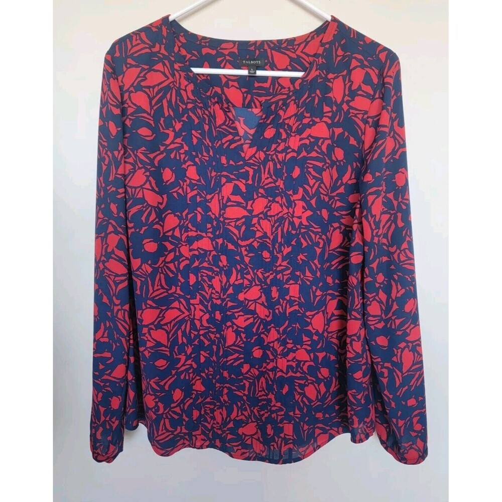 Talbots Womens Floral Top Long Sleeve Pintuck Size Large